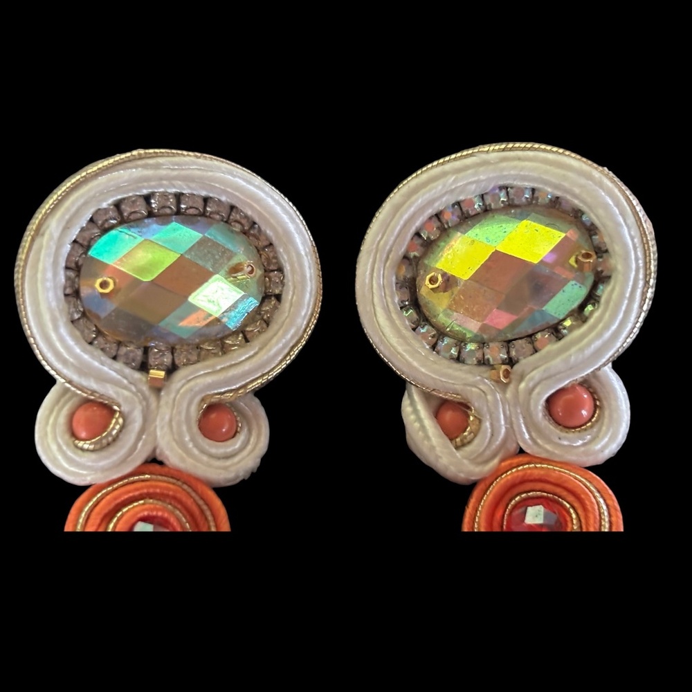 Bohemian Statement Drop Earrings Soutache Shell D… - image 3